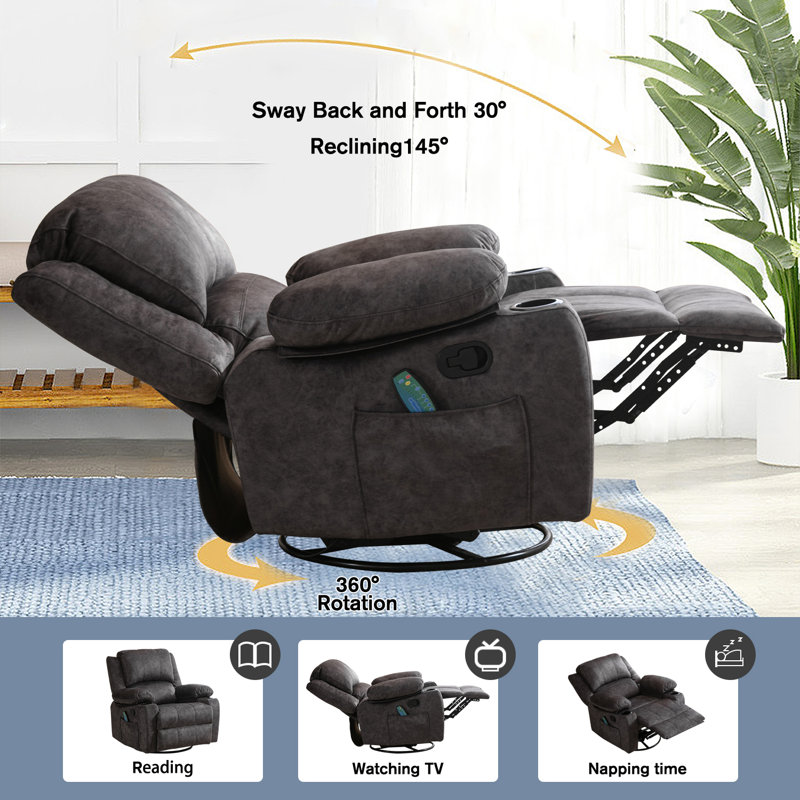 Winston Porter Daquez 38.19" Wide Manual Swivel Rocker Recliner Chair with Massager and Heat